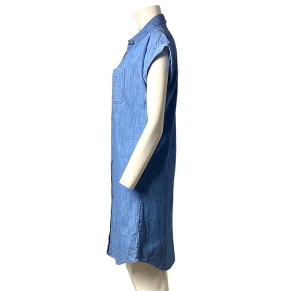 Old Navy Chambray Cuffed Cap-Sleeve Shirt Dress Medium Wash Blue Sz Small Petite - Picture 7 of 14